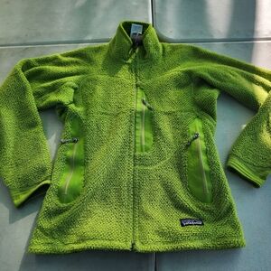 PATAGONIA R2 WOMEN'S TEDDY FLEECE LINED SWEATER-JACKET GREEN SIZE XSMALL